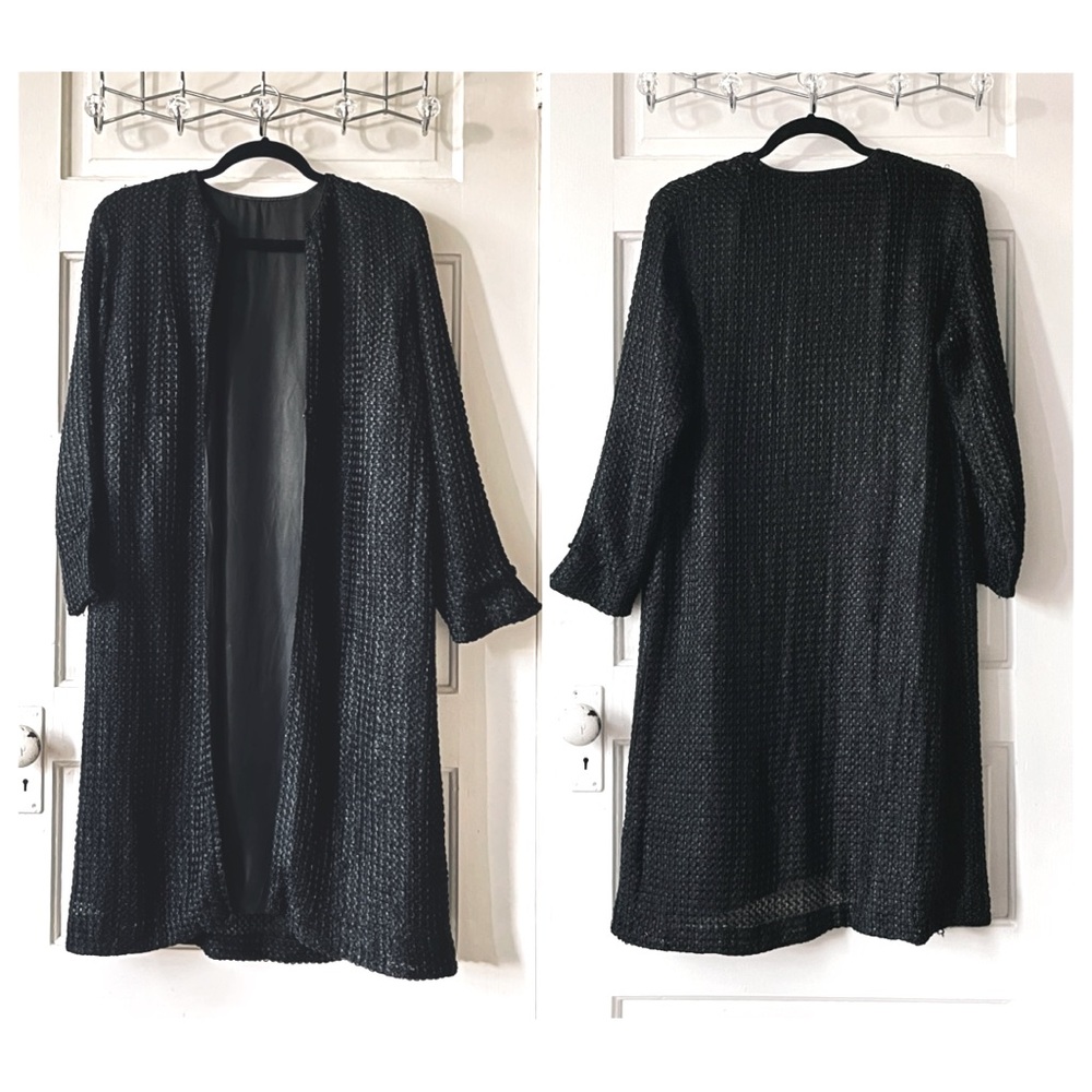 Vintage Raffia Long Open Front Jacket Coat lightweight lined long sleeve summer